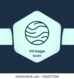 Grunge line Planet icon isolated on blue background. Monochrome vintage drawing. Vector Illustration