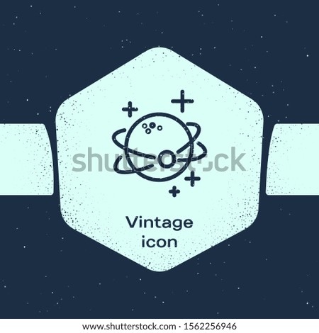 Grunge line Planet icon isolated on blue background. Monochrome vintage drawing. Vector Illustration