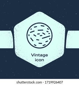 Grunge line Planet Mars icon isolated on blue background. Monochrome vintage drawing. Vector Illustration