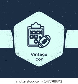 Grunge line Planning strategy concept icon isolated on blue background. Soccer or american football cup formation and tactic. Monochrome vintage drawing. Vector Illustration