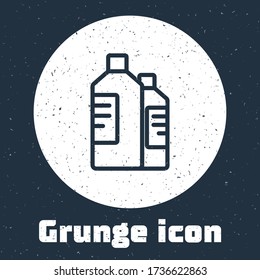 Grunge line Plastic bottles for laundry detergent, bleach, dishwashing liquid or another cleaning agent icon isolated on grey background. Monochrome vintage drawing. Vector Illustration
