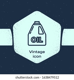 Grunge line Plastic canister for motor machine oil icon isolated on blue background. Oil gallon. Oil change service and repair. Monochrome vintage drawing. Vector Illustration