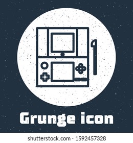 Grunge line Portable video game console icon isolated on grey background. Gamepad sign. Gaming concept. Monochrome vintage drawing. Vector Illustration