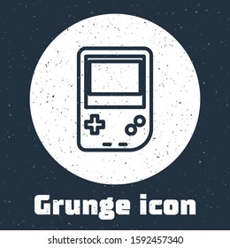 Grunge line Portable video game console icon isolated on grey background. Gamepad sign. Gaming concept. Monochrome vintage drawing. Vector Illustration