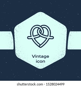 Grunge line Pretzel icon isolated on blue background. German comfort food pastry. Oktoberfest festival. Monochrome vintage drawing. Vector Illustration