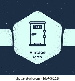 Grunge line Prison cell door with grill window icon isolated on blue background. Monochrome vintage drawing. Vector Illustration