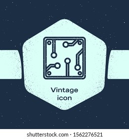 Grunge line Processor icon isolated on blue background. CPU, central processing unit, microchip, microcircuit, computer processor, chip. Monochrome vintage drawing. Vector Illustration