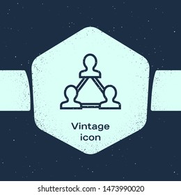 Grunge line Project team base icon isolated on blue background. Business analysis and planning, consulting, team work, project management. Developers. Monochrome vintage drawing. Vector Illustration