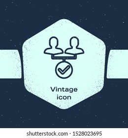 Grunge line Project team base icon isolated on blue background. Business analysis and planning, consulting, team work, project management. Monochrome vintage drawing. Vector Illustration
