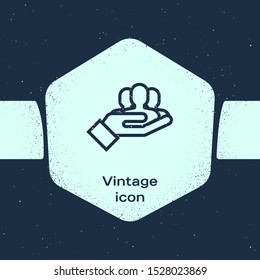 Grunge line Project team base icon isolated on blue background. Business analysis and planning, consulting, team work, project management. Monochrome vintage drawing. Vector Illustration