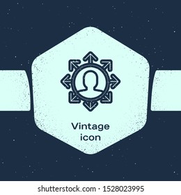 Grunge line Project team base icon isolated on blue background. Business analysis and planning, consulting, team work, project management. Monochrome vintage drawing. Vector Illustration