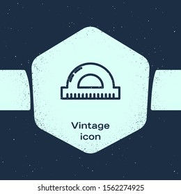 Grunge line Protractor grid for measuring degrees icon isolated on blue background. Tilt angle meter. Measuring tool. Geometric symbol. Monochrome vintage drawing. Vector Illustration