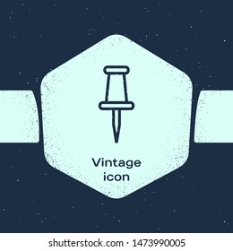 Grunge line Push pin icon isolated on blue background. Thumbtacks sign. Monochrome vintage drawing. Vector Illustration