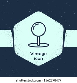 Grunge line Push pin icon isolated on blue background. Thumbtacks sign. Monochrome vintage drawing. Vector Illustration