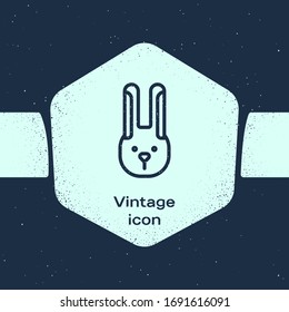 Grunge line Rabbit with ears icon isolated on blue background. Magic trick. Mystery entertainment concept. Monochrome vintage drawing. Vector Illustration