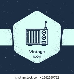 Grunge line Radio with antenna icon isolated on blue background. Monochrome vintage drawing. Vector Illustration