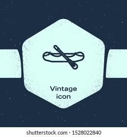 Grunge line Rafting boat icon isolated on blue background. Inflatable boat with paddles. Water sports, extreme sports, holiday, vacation. Monochrome vintage drawing. Vector Illustration