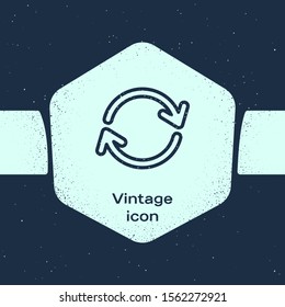 Grunge line Refresh icon isolated on blue background. Reload symbol. Rotation arrows in a circle sign. Monochrome vintage drawing. Vector Illustration