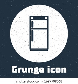 Grunge line Refrigerator icon isolated on grey background. Fridge freezer refrigerator. Household tech and appliances. Monochrome vintage drawing. Vector Illustration