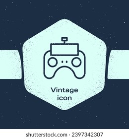 Grunge line Remote control icon isolated on blue background. Monochrome vintage drawing. Vector