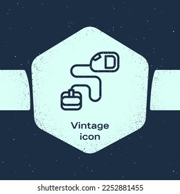 Grunge line Retractable cord leash with carabiner icon isolated on blue background. Pet dog lead. Animal accessory for outdoors walk. Monochrome vintage drawing. Vector