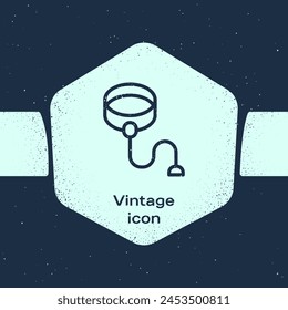 Grunge line Retractable cord leash with carabiner icon isolated on blue background. Pet dog lead. Animal accessory for outdoors walk. Monochrome vintage drawing. Vector