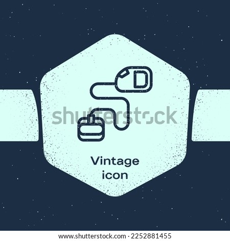 Grunge line Retractable cord leash with carabiner icon isolated on blue background. Pet dog lead. Animal accessory for outdoors walk. Monochrome vintage drawing. Vector