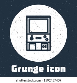 Grunge line Retro arcade game machine icon isolated on grey background. Monochrome vintage drawing. Vector Illustration