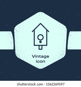Grunge line Retro wall watch icon isolated on blue background. Cuckoo clock sign. Antique pendulum clock. Monochrome vintage drawing. Vector Illustration