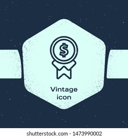 Grunge line Reward for good work icon isolated on blue background. Employee of the month, talent award, outstanding achievement, successful person. Monochrome vintage drawing. Vector Illustration