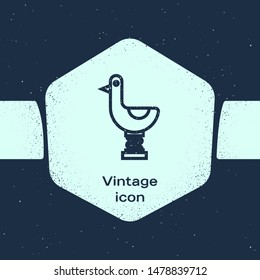 Grunge line Riding kid duck icon isolated on blue background. Monochrome vintage drawing. Vector Illustration