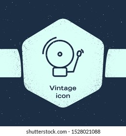Grunge line Ringing alarm bell icon isolated on blue background. Alarm symbol, service bell, handbell sign, notification symbol. Monochrome vintage drawing. Vector Illustration
