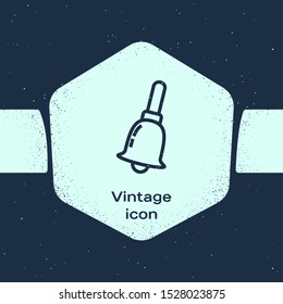 Grunge line Ringing bell icon isolated on blue background. Alarm symbol, service bell, handbell sign, notification symbol. Monochrome vintage drawing. Vector Illustration