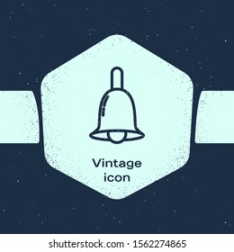 Grunge line Ringing bell icon isolated on blue background. Alarm symbol, service bell, handbell sign, notification symbol. Monochrome vintage drawing. Vector Illustration