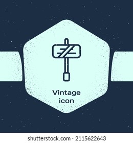 Grunge line Road traffic sign. Signpost icon isolated on blue background. Pointer symbol. Isolated street information sign. Direction sign. Monochrome vintage drawing. Vector