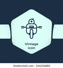 Grunge line Robot icon isolated on blue background. Monochrome vintage drawing. Vector Illustration