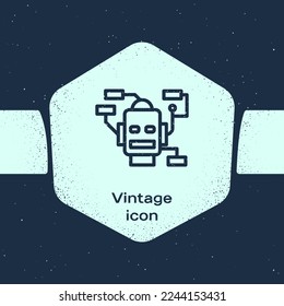 Grunge line Robot icon isolated on blue background. Artificial intelligence, machine learning, cloud computing. Monochrome vintage drawing. Vector