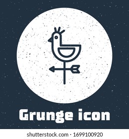 Grunge line Rooster weather vane icon isolated on grey background. Weathercock sign. Windvane rooster. Monochrome vintage drawing. Vector Illustration