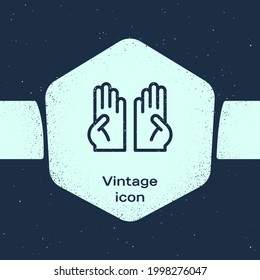 Grunge Line Rubber Gloves Icon Isolated On Blue Background. Latex Hand Protection Sign. Housework Cleaning Equipment Symbol. Monochrome Vintage Drawing. Vector