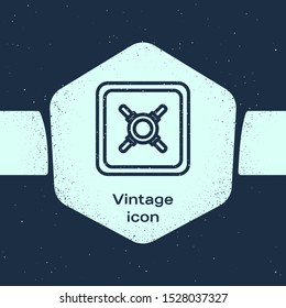 Grunge line Safe icon isolated on blue background. The door safe a bank vault with a combination lock. Reliable Data Protection. Monochrome vintage drawing. Vector Illustration