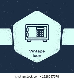 Grunge line Safe icon isolated on blue background. The door safe a bank vault with a combination lock. Reliable Data Protection. Monochrome vintage drawing. Vector Illustration