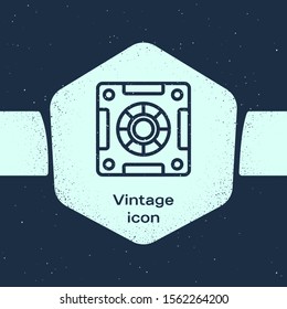 Grunge line Safe icon isolated on blue background. The door safe a bank vault with a combination lock. Reliable Data Protection. Monochrome vintage drawing. Vector Illustration