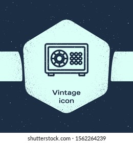 Grunge line Safe icon isolated on blue background. The door safe a bank vault with a combination lock. Reliable Data Protection. Monochrome vintage drawing. Vector Illustration