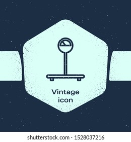 Grunge line Scale icon isolated on blue background. Logistic and delivery. Weight of delivery package on a scale. Monochrome vintage drawing. Vector Illustration