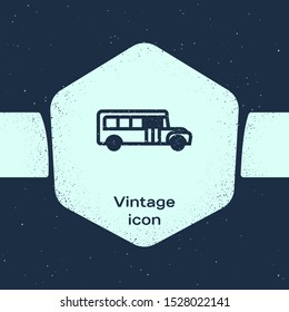 Grunge line School Bus icon isolated on blue background. Public transportation symbol. Monochrome vintage drawing. Vector Illustration