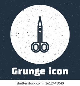 Grunge line Scissors icon isolated on grey background. Cutting tool sign. Monochrome vintage drawing. Vector Illustration