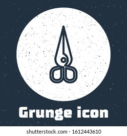 Grunge line Scissors icon isolated on grey background. Cutting tool sign. Monochrome vintage drawing. Vector Illustration