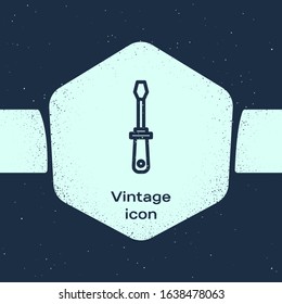Grunge line Screwdriver icon isolated on blue background. Service tool symbol. Monochrome vintage drawing. Vector Illustration