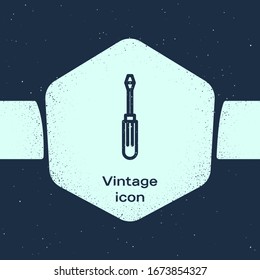 Grunge line Screwdriver icon isolated on blue background. Service tool symbol. Monochrome vintage drawing. Vector Illustration
