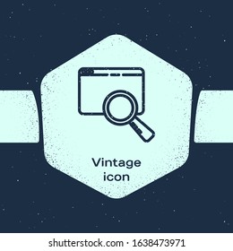 Grunge line Search in a browser window icon isolated on blue background. Monochrome vintage drawing. Vector Illustration